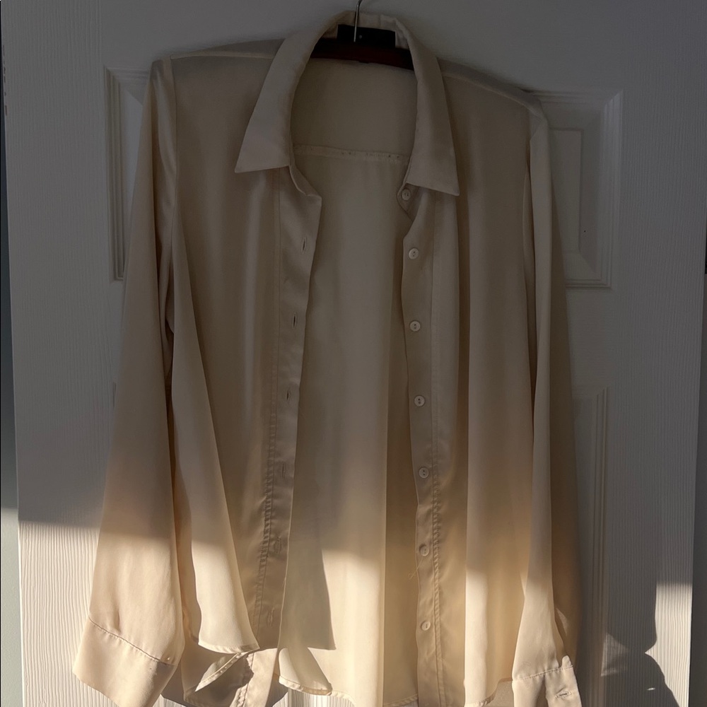 P LUCA Milan Sheer Cream Button-Up Shirt